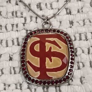 Florida State Seminoles Football Faceted Logo Rhinestone Halo Pendant Necklace